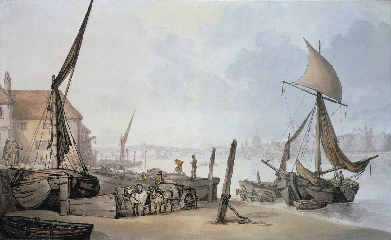 Laag tij op de Theems door Thomas Rowlandson