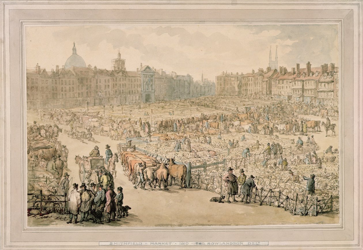 Smithfield Markt, 1810 door Thomas Rowlandson