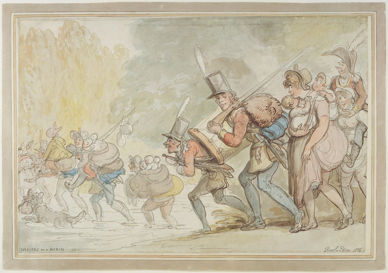 Soldaten op een Mars, 1805 door Thomas Rowlandson