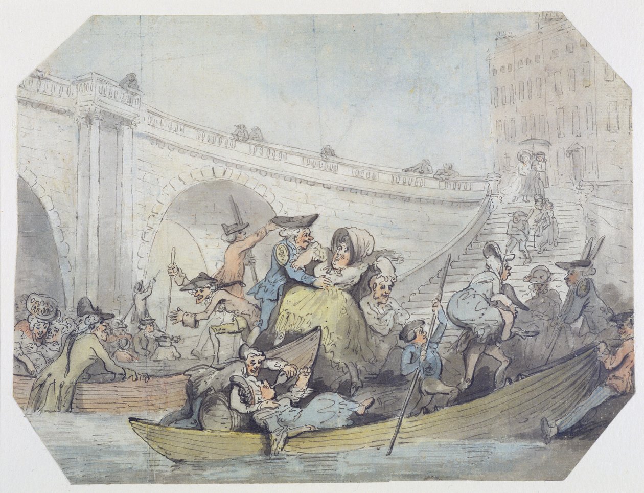 De Aankomst van Veerboten bij London Bridge door Thomas Rowlandson