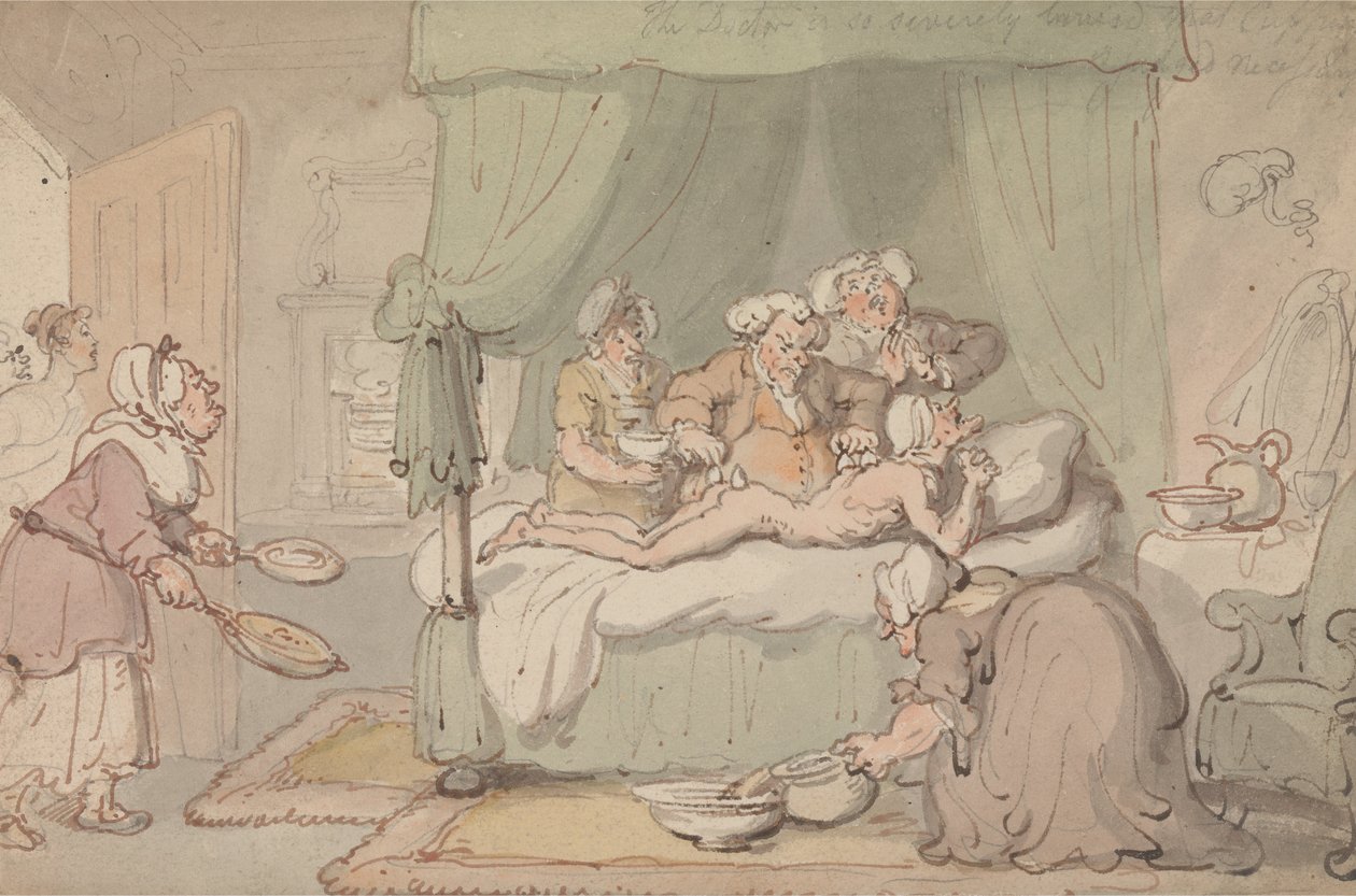 De dokter is zo zwaar gekneusd dat koppen noodzakelijk wordt geacht door Thomas Rowlandson