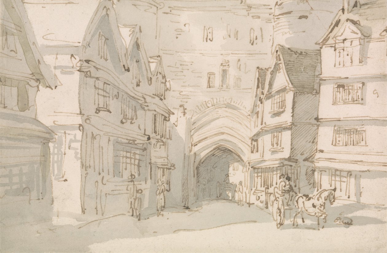 De zuidelijke poort, Exeter door Thomas Rowlandson