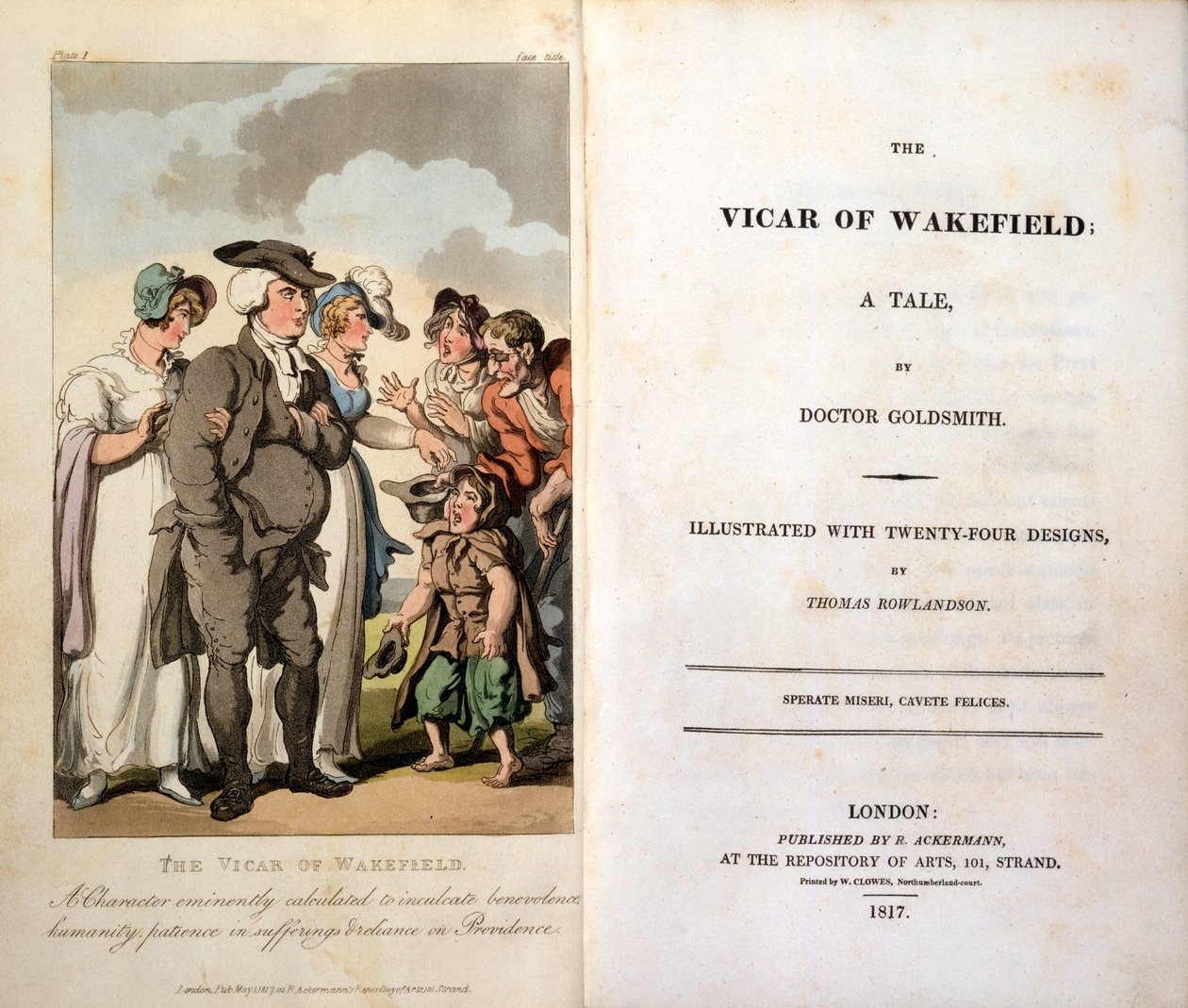 Vicar of Wakefield door Oliver Goldsmith, Frontispice, 1817 door Thomas Rowlandson