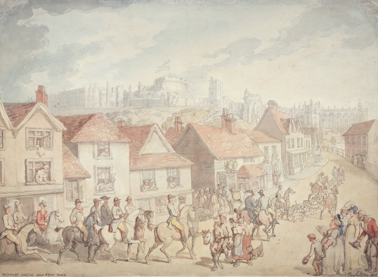 Windsor Castle vanuit Eton Town, 1800 door Thomas Rowlandson
