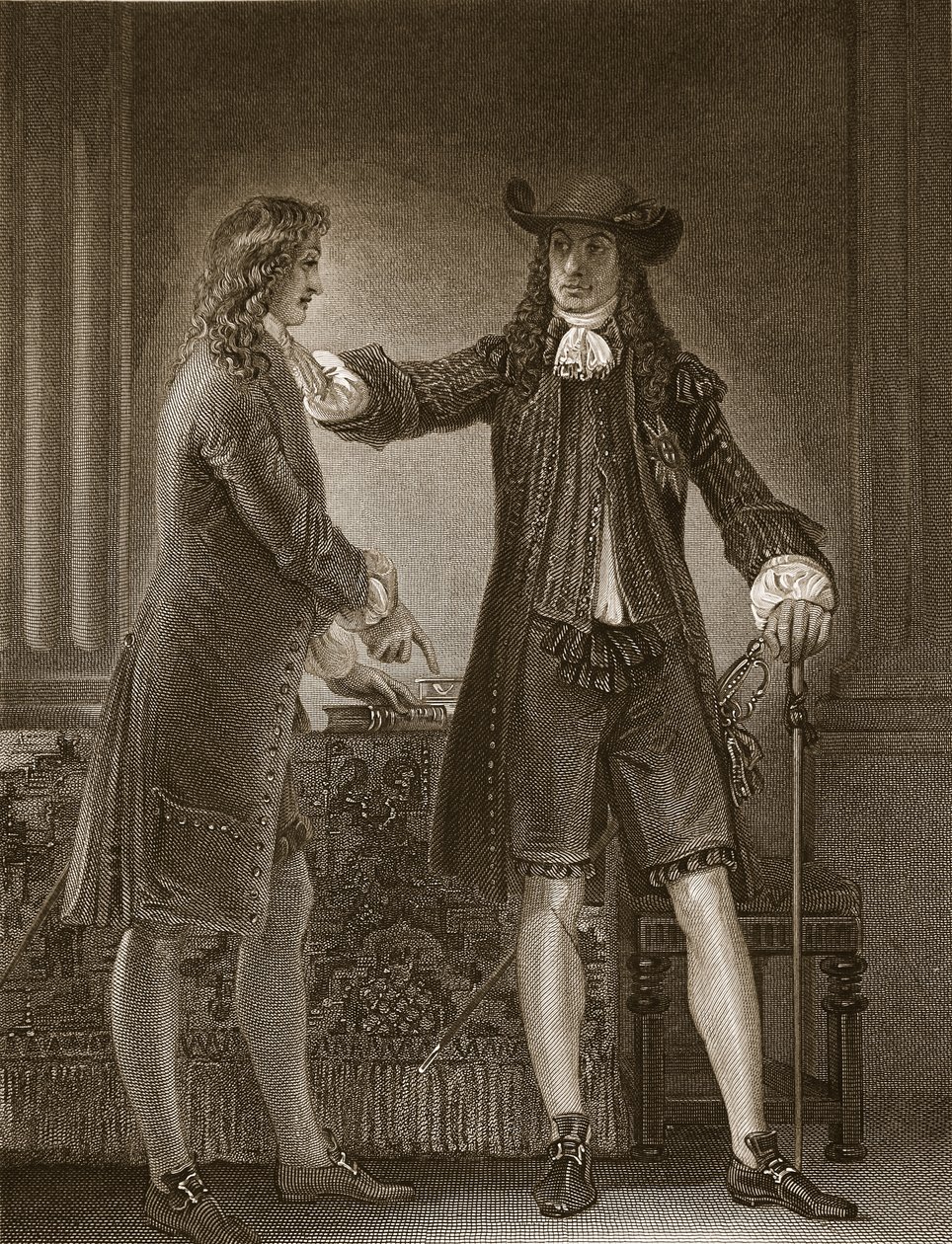 Karel II en Sir William Temple, gegraveerd door J. Parker, illustratie uit David Hume