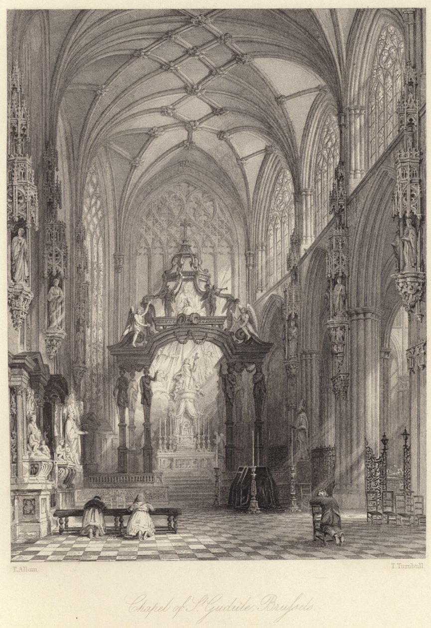 Kapel van Sint-Goedele, Brussel (gravure) door Thomas (after) Allom