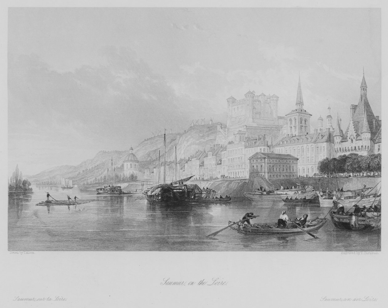 Saumur, aan de Loire (gravure) door Thomas (after) Allom