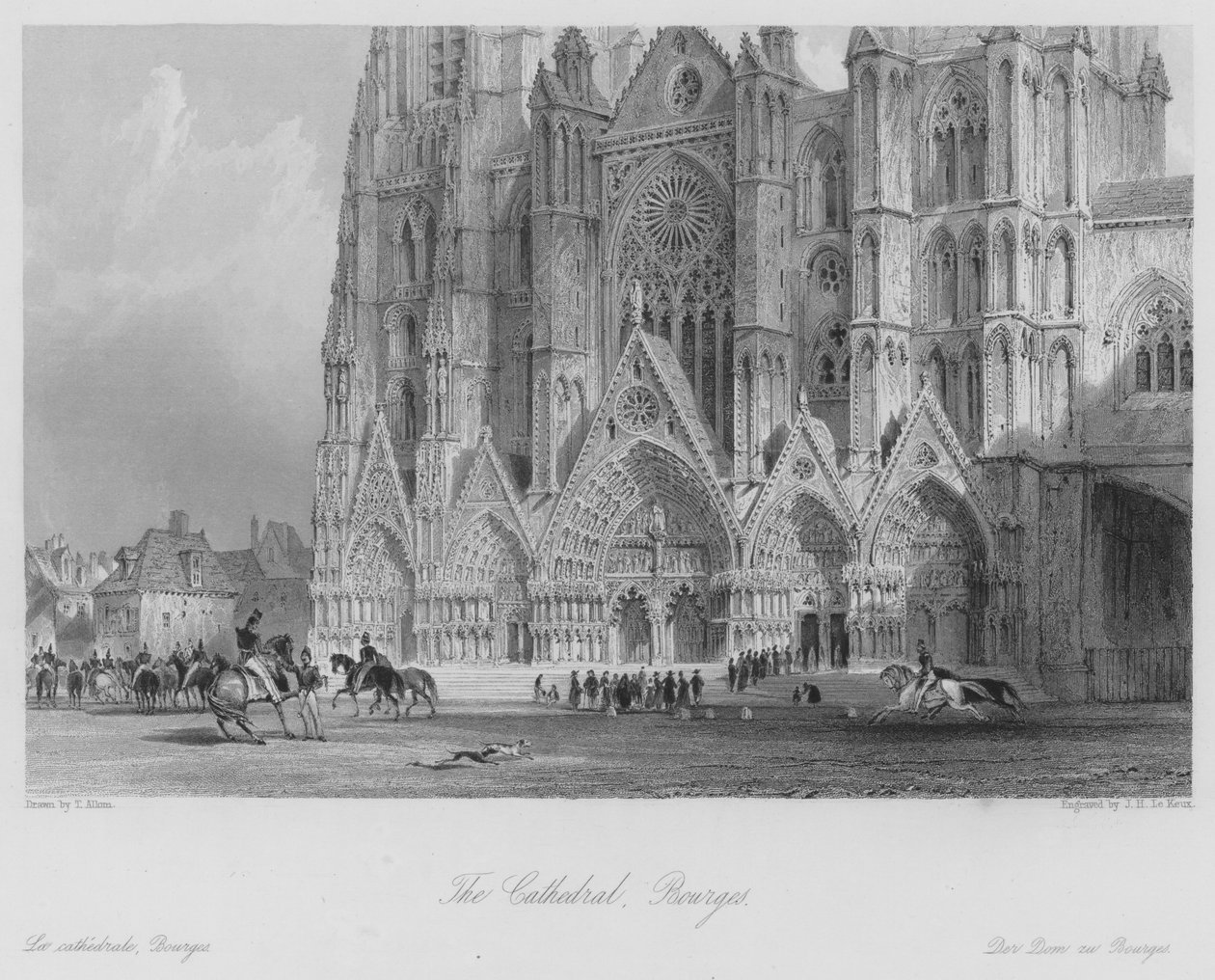 De Kathedraal, Bourges (gravure) door Thomas (after) Allom