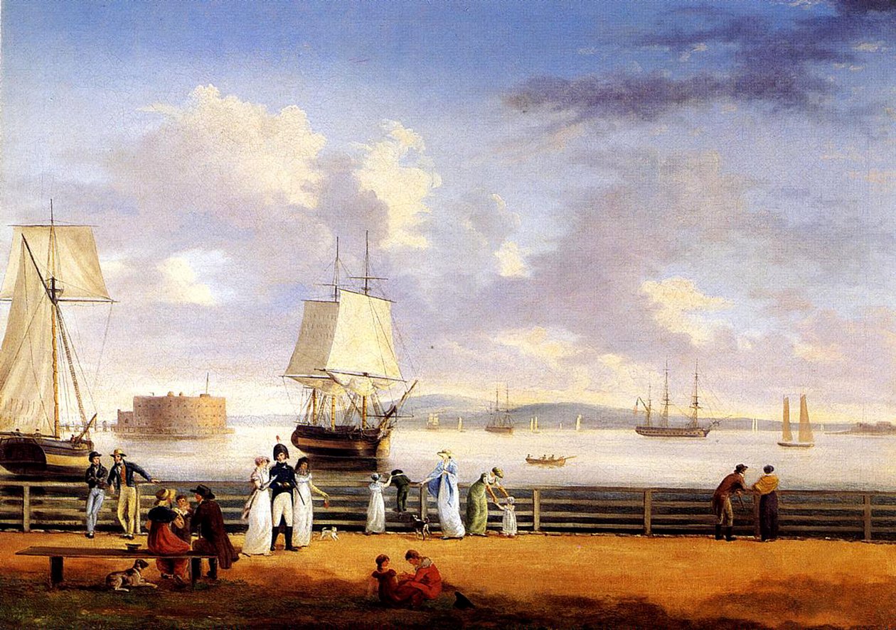Haven van New York, ca. 1810 door Thomas Birch