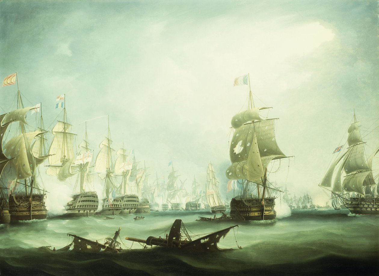 De slag bij Trafalgar, 1805 door Thomas Buttersworth