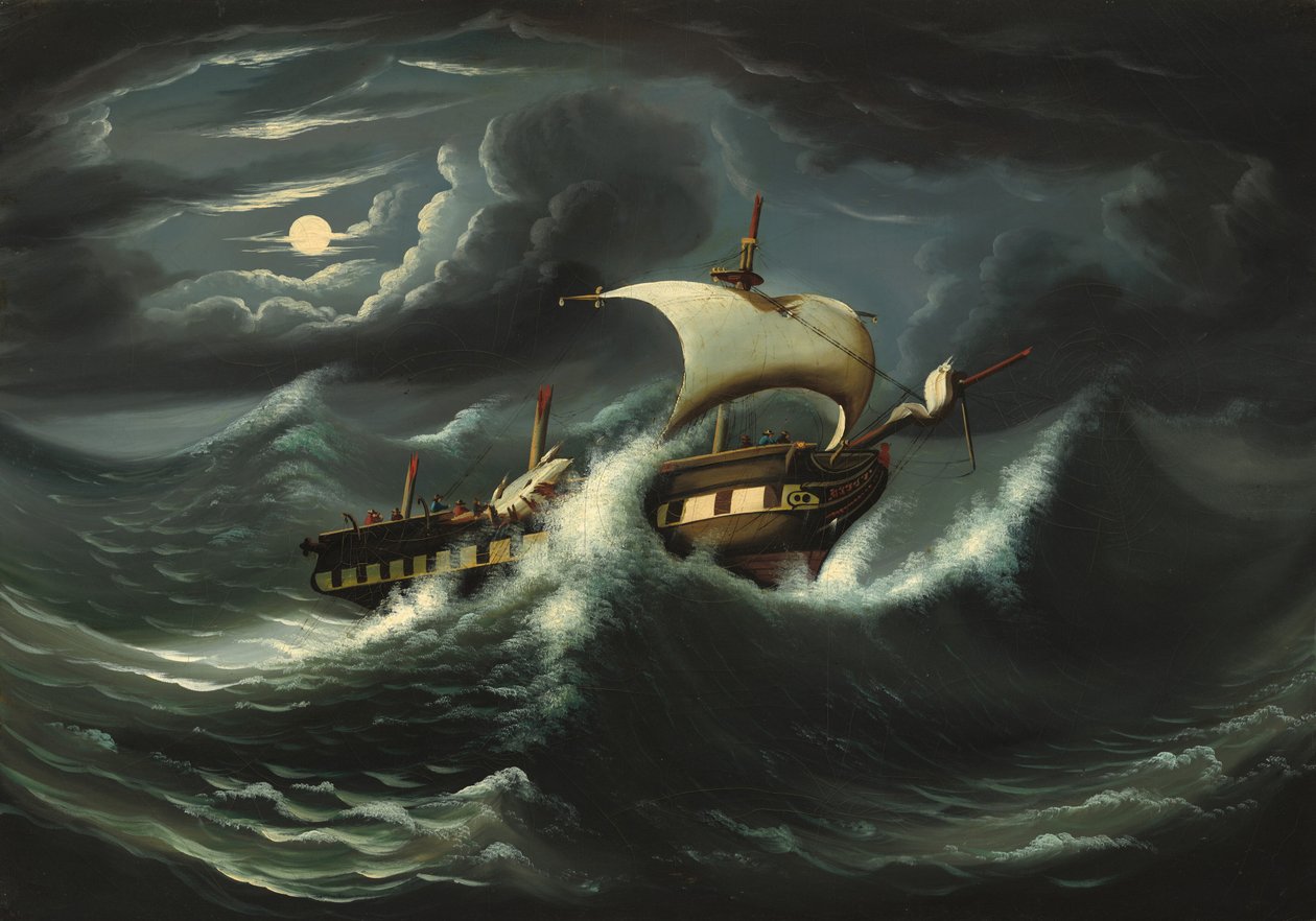 Fregat in de storm, midden 19e eeuw door Thomas Chambers