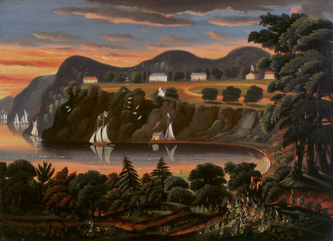 Uitzicht op de Hudson-rivier bij West Point door Thomas Chambers