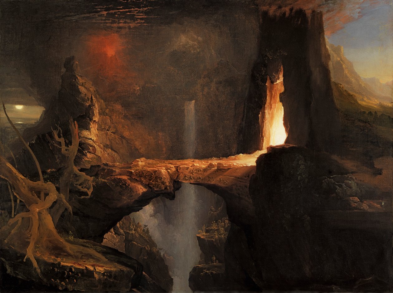 Uitzetting. Maan en Vuurlicht door Thomas Cole