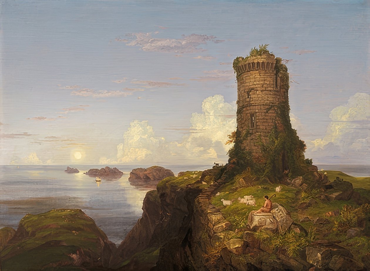 Italiaanse kust met torenruïne. 1838 door Thomas Cole