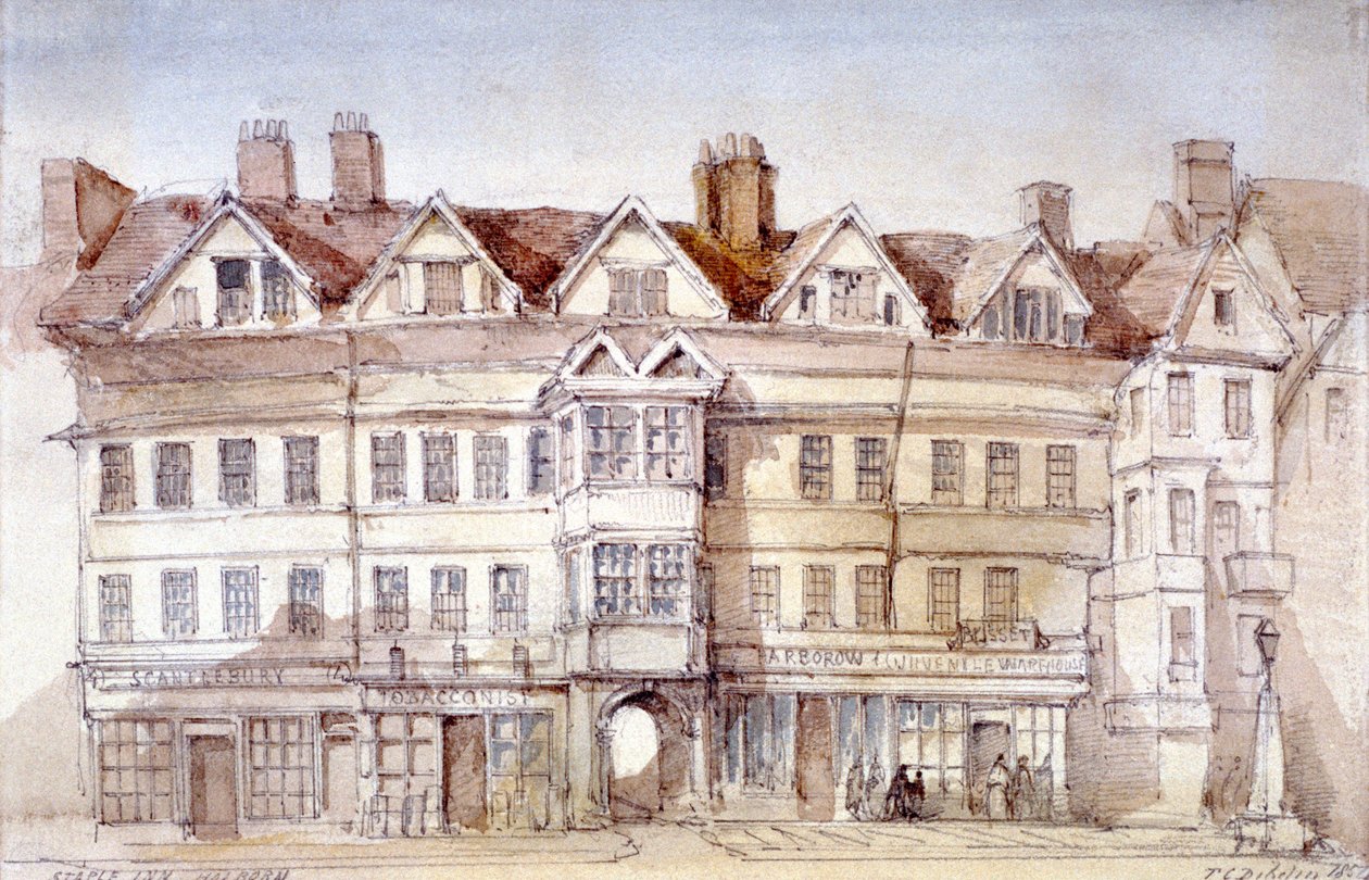 Staple Inn, Holborn, Londen, 1854 door Thomas Colman Dibdin
