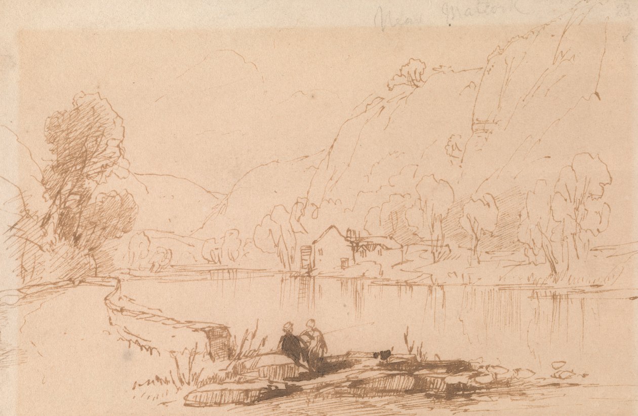 Visser bij een rivier door Thomas Creswick
