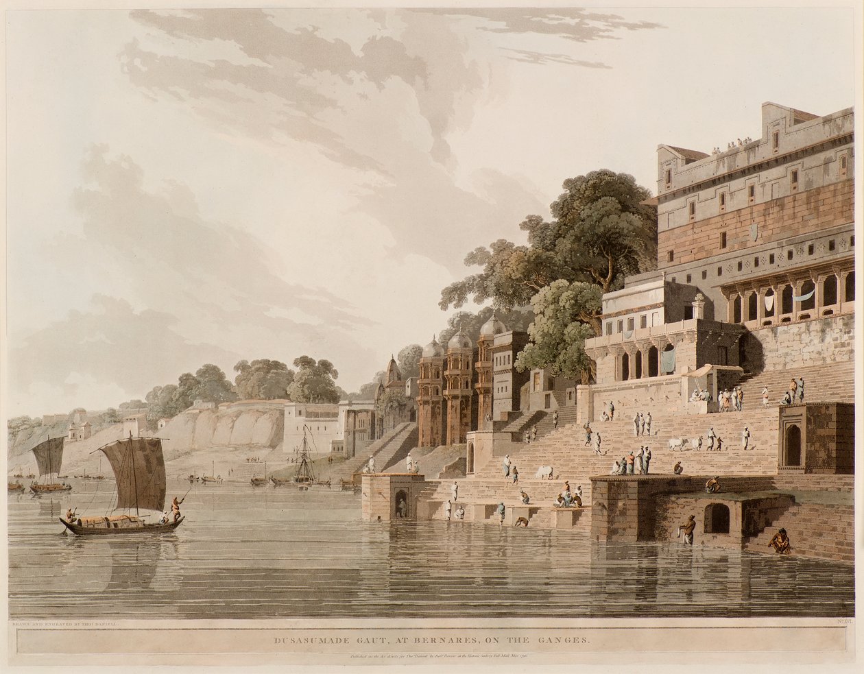 Dusasumade Gaut, bij Bernares aan de Ganges door Thomas Daniell