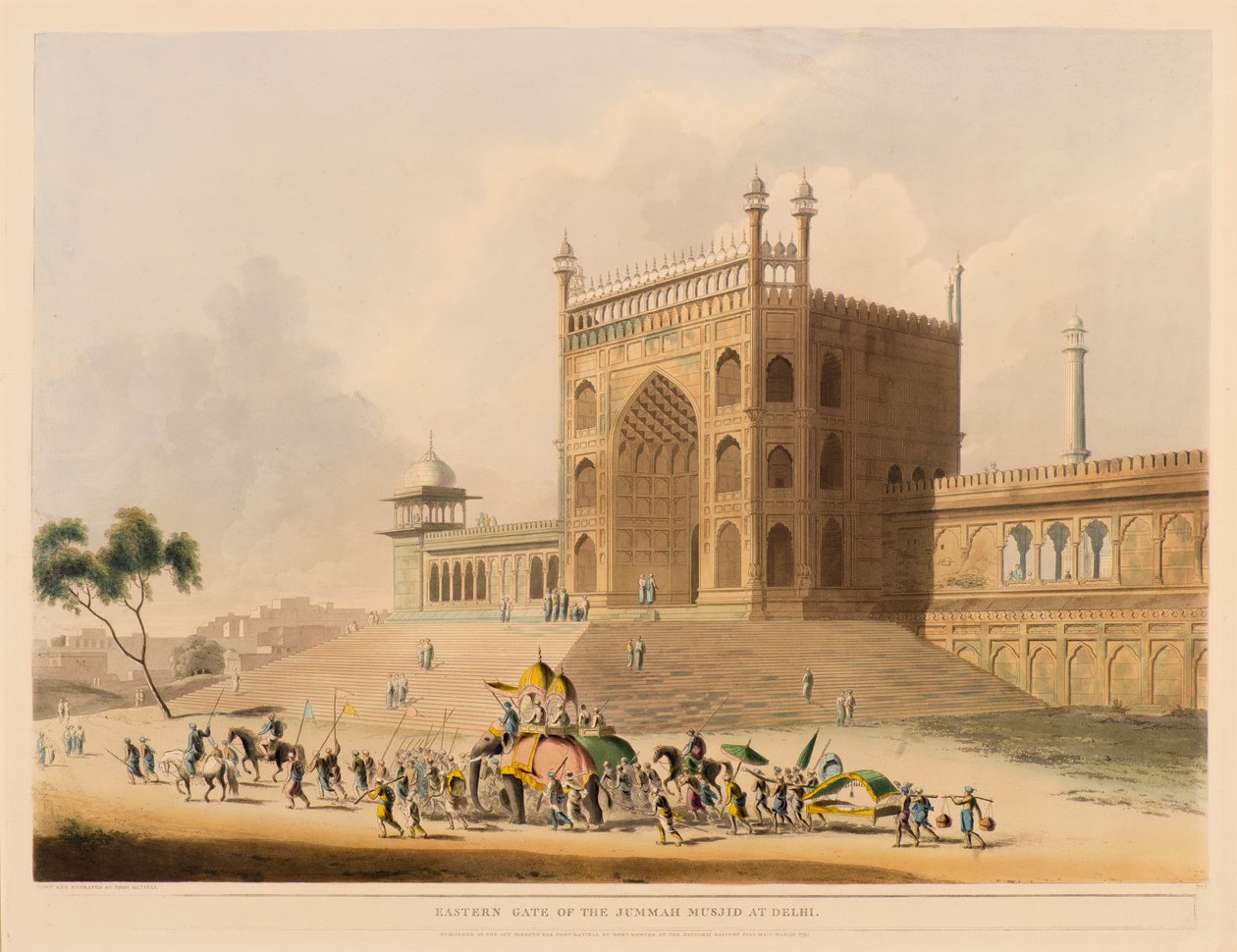 Oostelijke poort van de Jummah Musjid, Delhi door Thomas Daniell