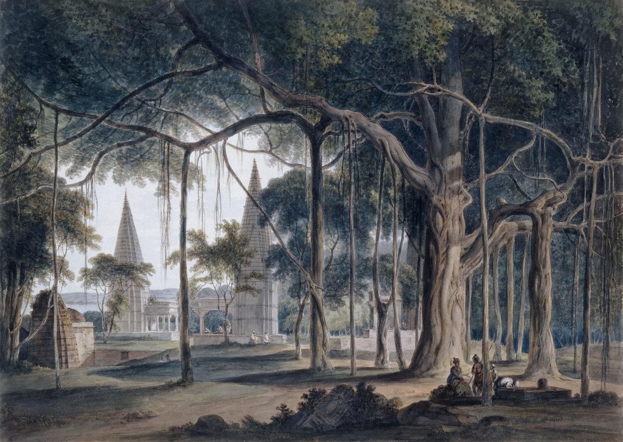 Hindoe tempels in Agori, Uttar Pradesh door Thomas Daniell