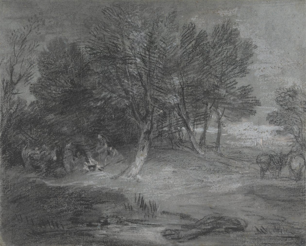 Bosrijk Landschap met Zigeunerkamp door Thomas Gainsborough