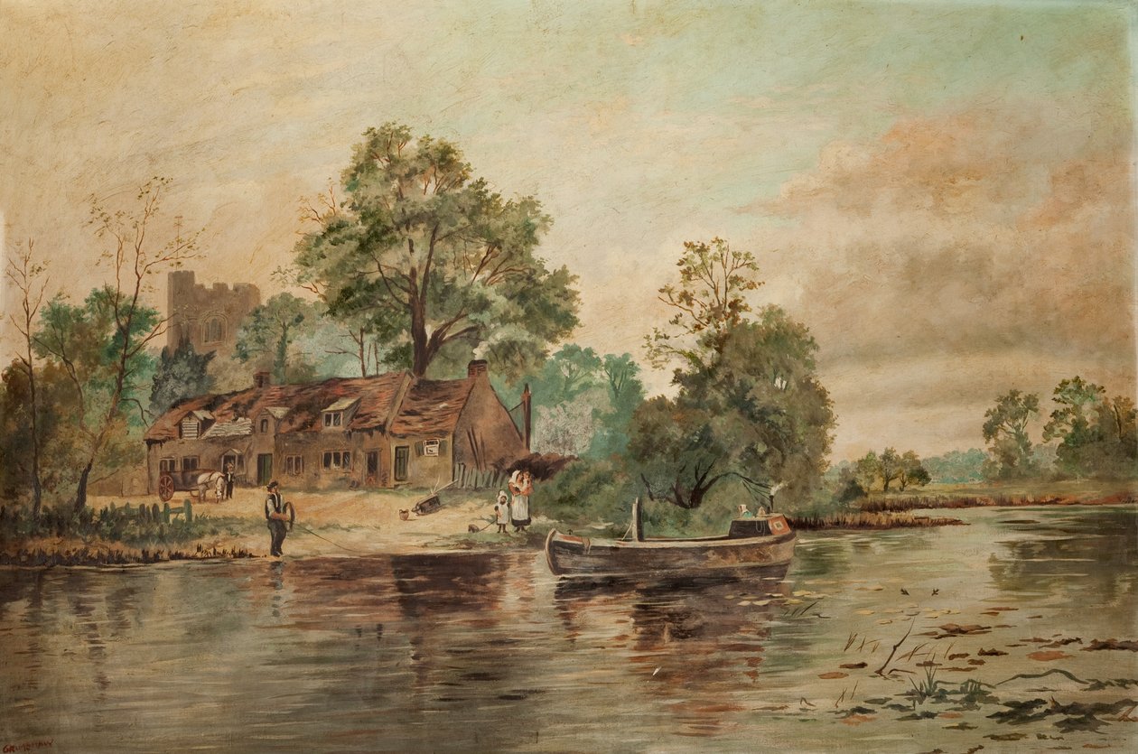 Een rivierscène door Thomas Grimshaw