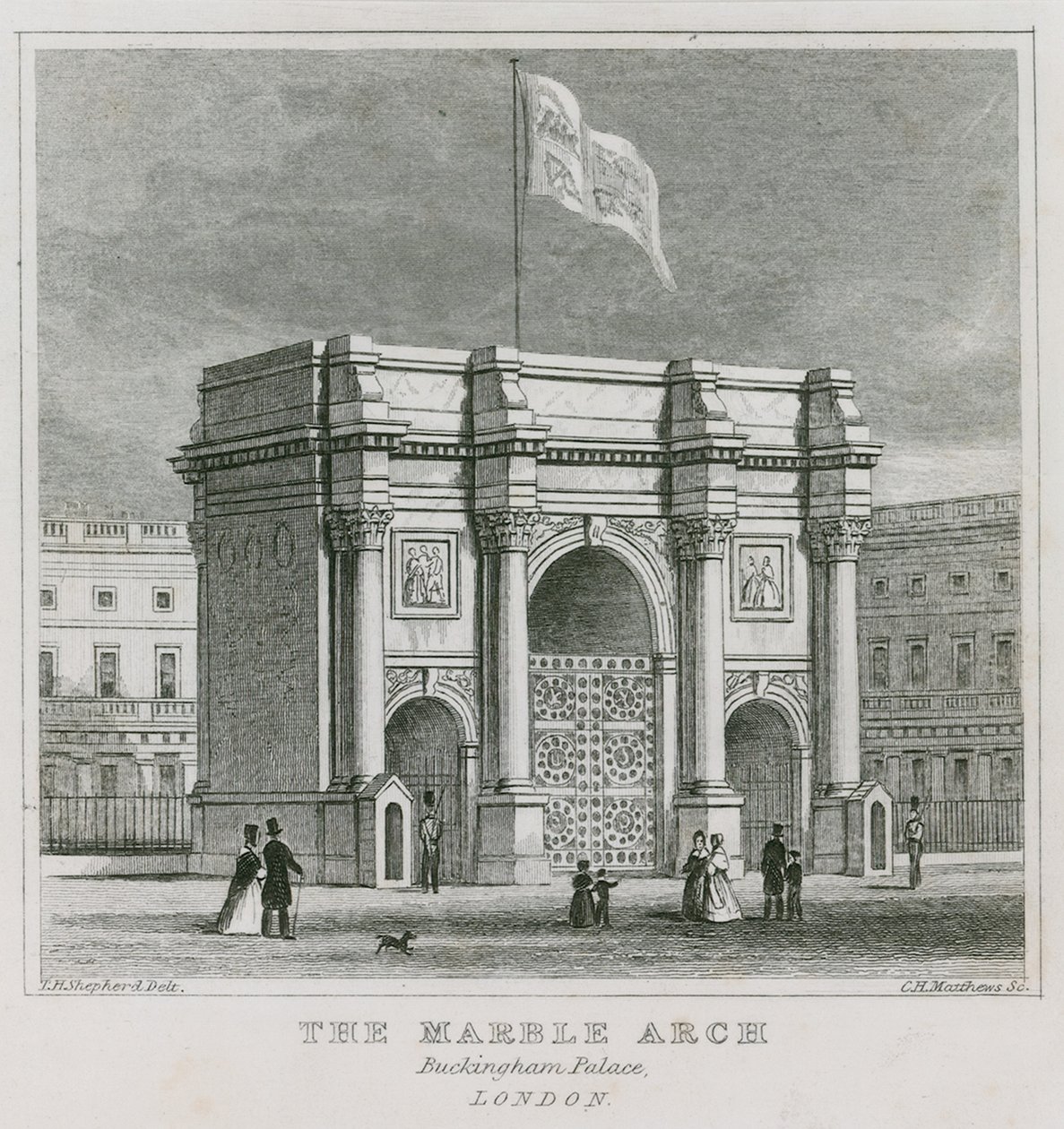 De Marble Arch, Buckingham Palace door Thomas Hosmer Shepherd