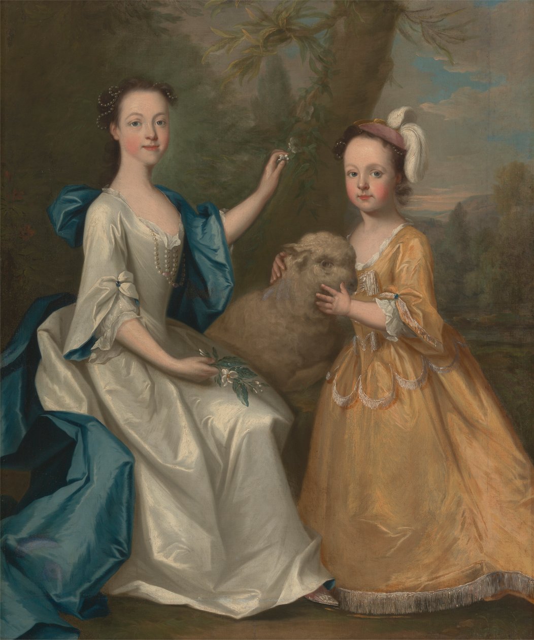 Jonge vrouwen met een lam door Thomas Hudson