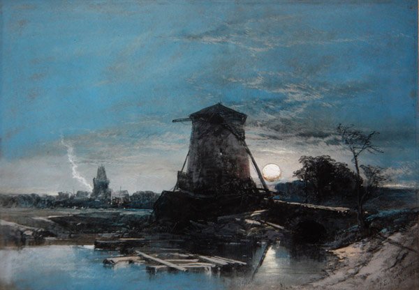 Een maanverlicht Nederlands landschap door Thomas Leeson the Elder Rowbotham