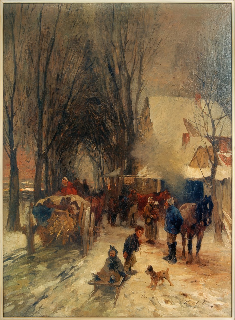 Dorpsstraat in de winter door Thomas Ludwig Herbst
