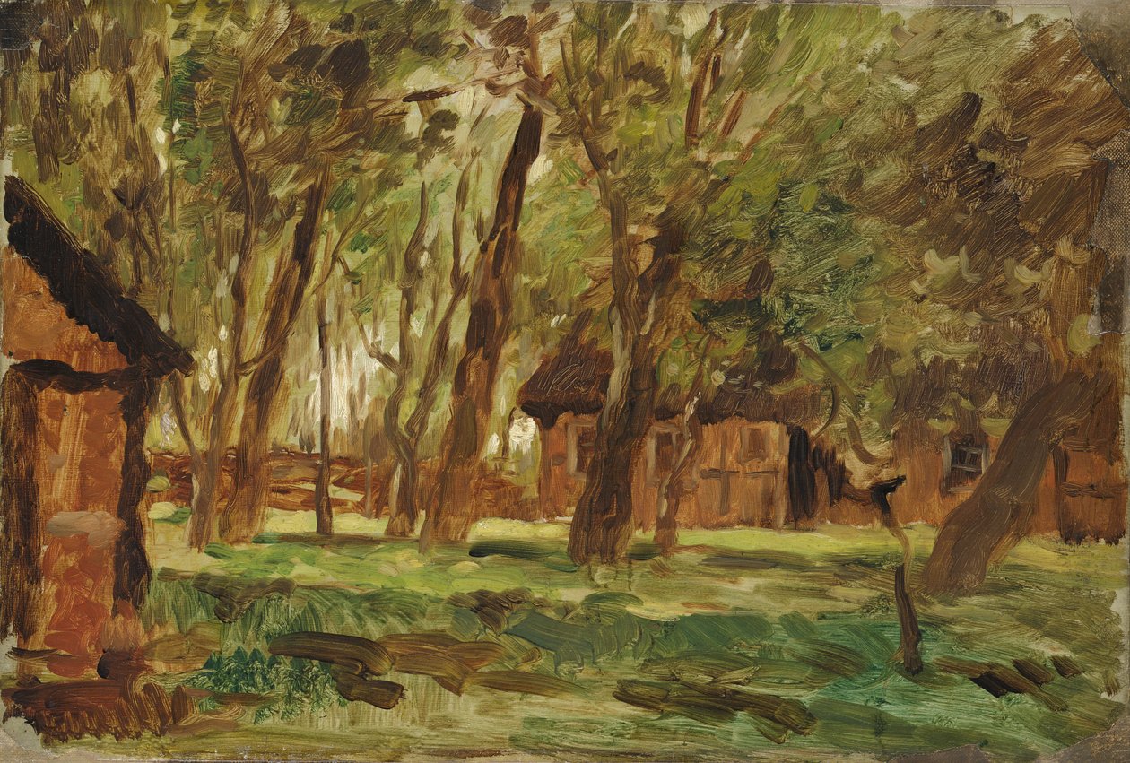 Boerderij onder bomen door Thomas Ludwig Herbst