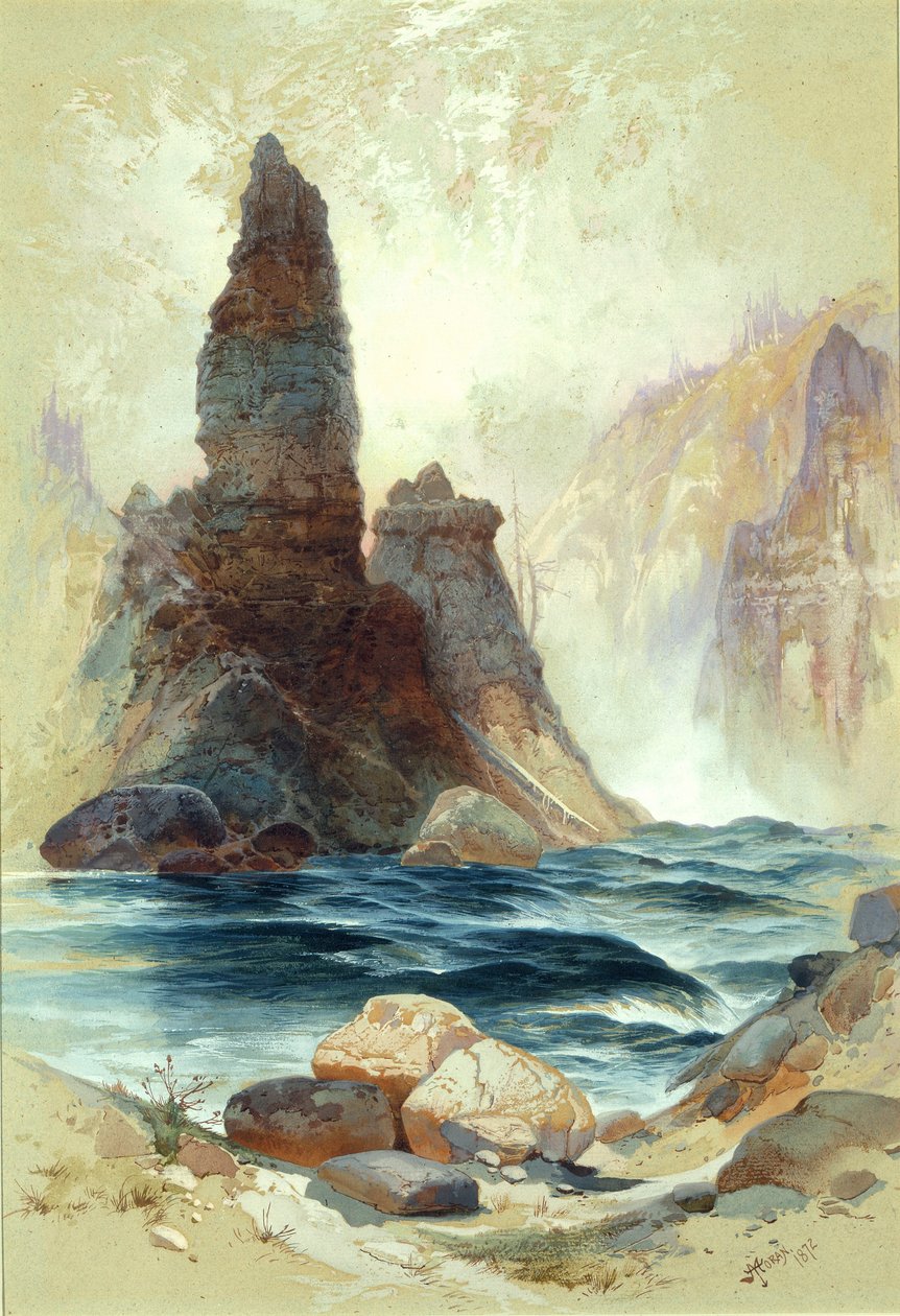 Boven Tower Falls, Yellowstone door Thomas Moran