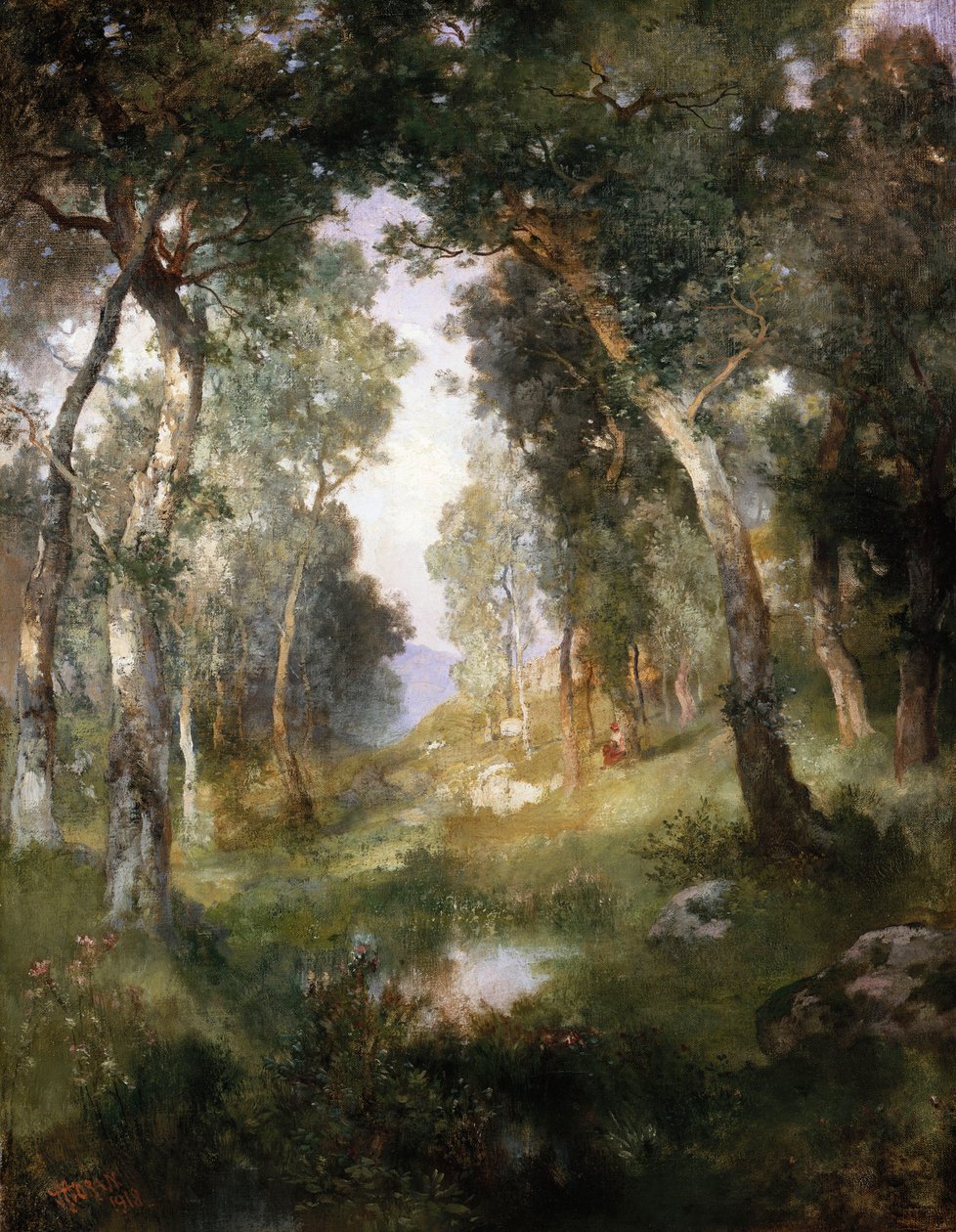 Bosglade, Santa Barbara, 1918 door Thomas Moran