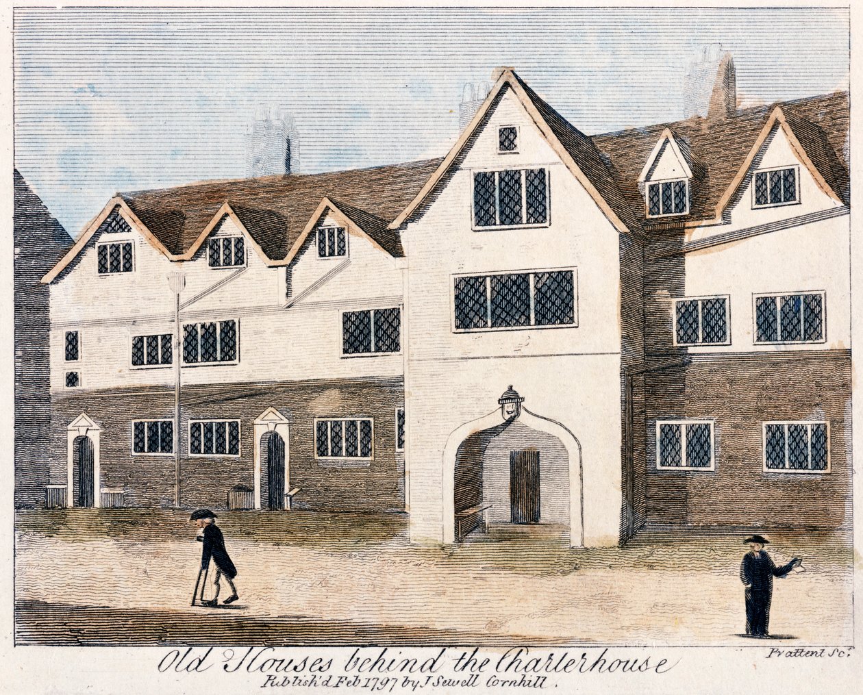 Huizen achter het Charterhouse Hospital, Londen door Thomas Prattent