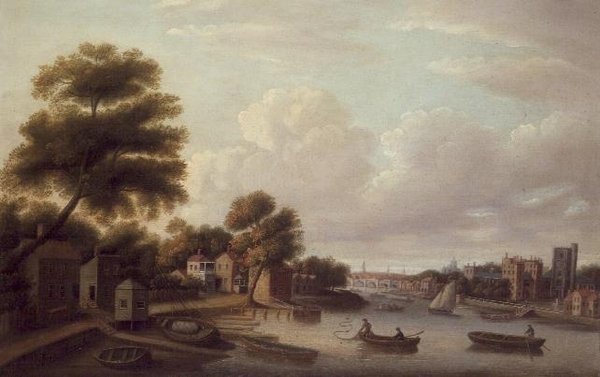 Uitzicht op de Theems bij Lambeth Palace door Thomas Priest