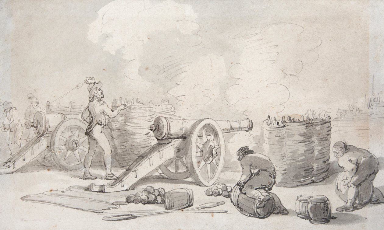 Een Franse artilleriedivisie in actie door Thomas Rowlandson