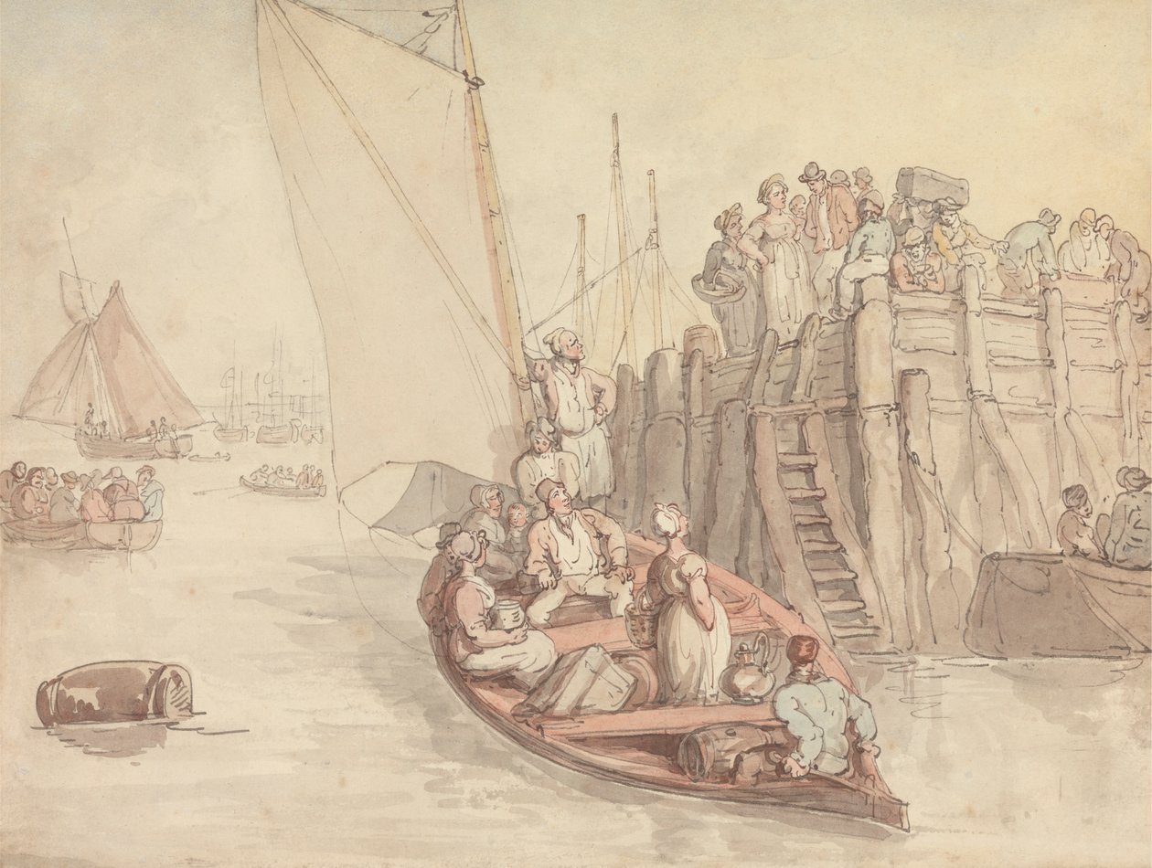 Een Pier in Amsterdam (Versie A) door Thomas Rowlandson