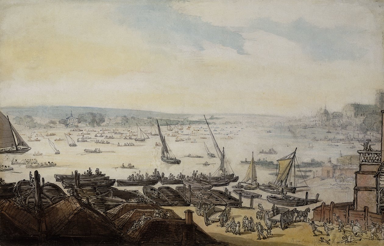 Een regatta op de Theems onder Westminster door Thomas Rowlandson