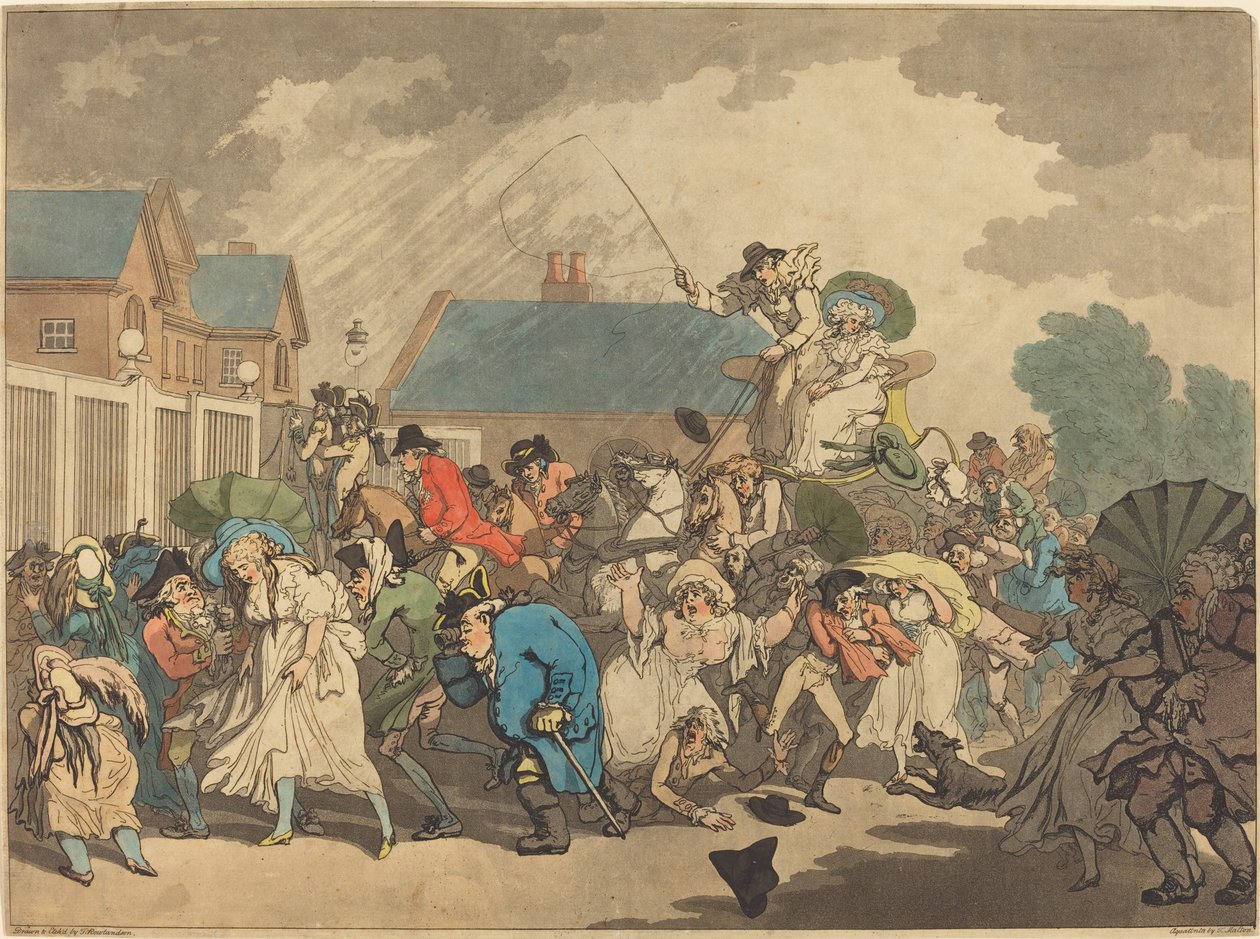 Een storm in Hyde Park door Thomas Rowlandson