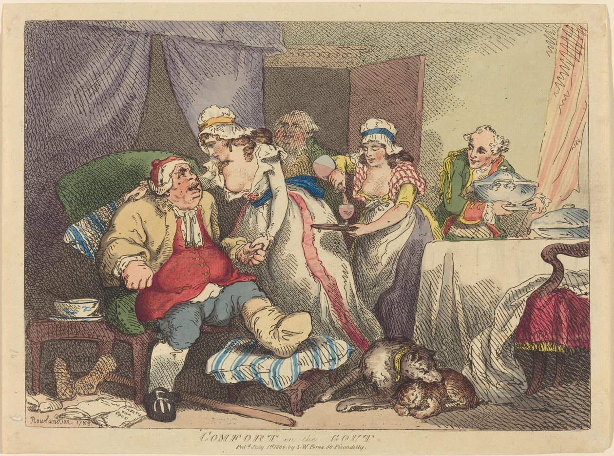 Troost bij jicht door Thomas Rowlandson