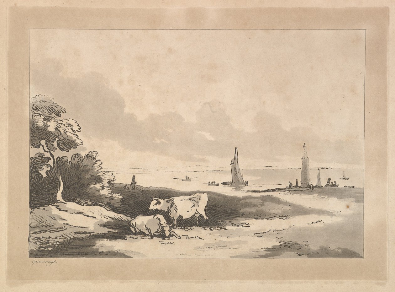 Koeien en zeegezicht, 1783-89 door Thomas Rowlandson