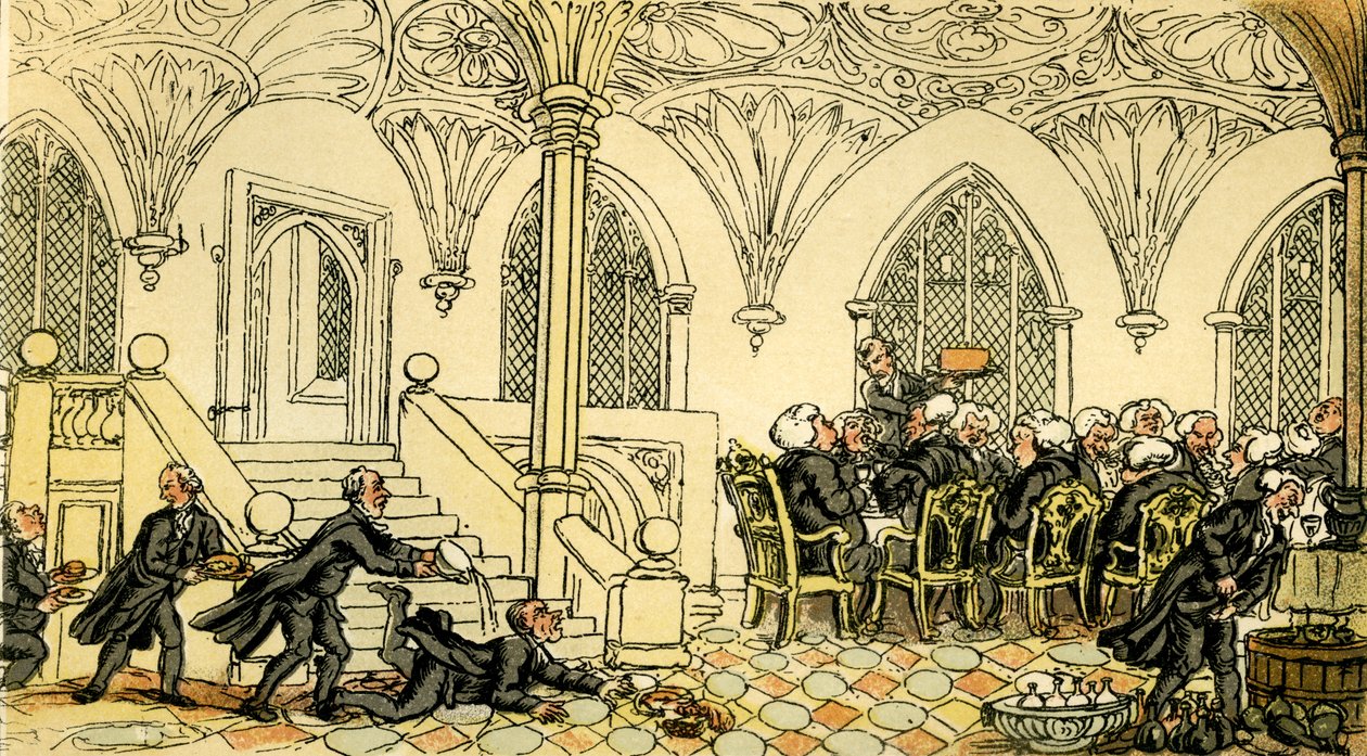 Dr. Syntax vermaakt zich op de universiteit door Thomas Rowlandson
