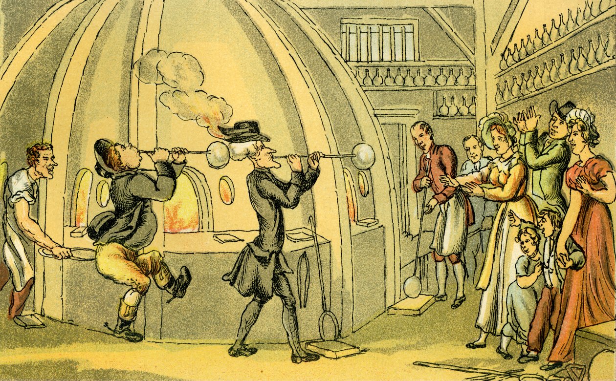 Dr Syntax in de glasfabriek door Thomas Rowlandson