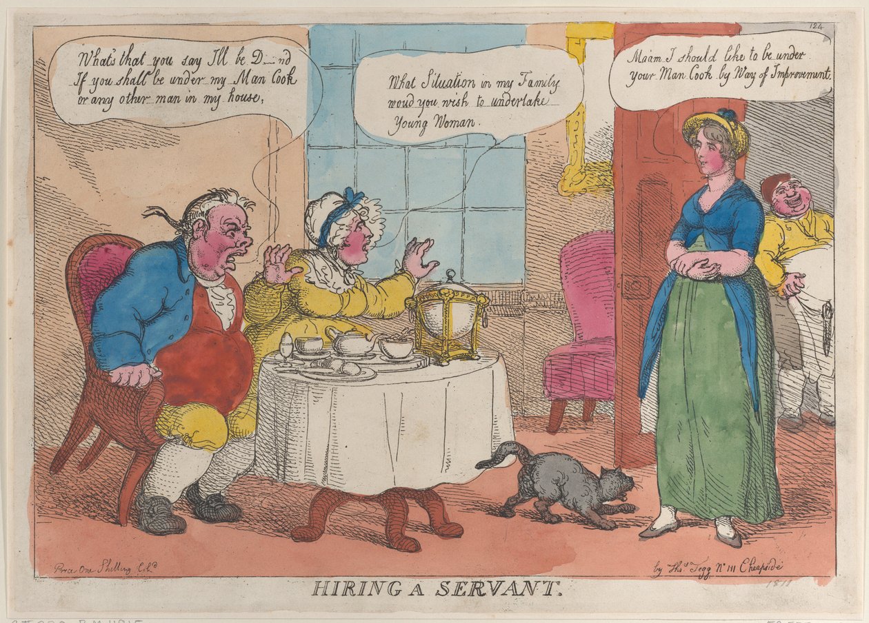 Een dienaar inhuren door Thomas Rowlandson