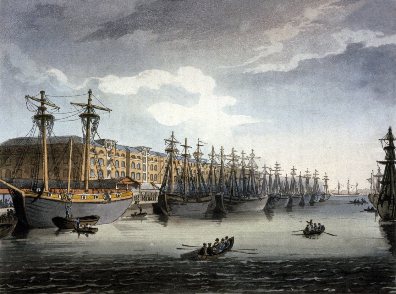 Londen, Rivier de Theems en de dokken door Thomas Rowlandson