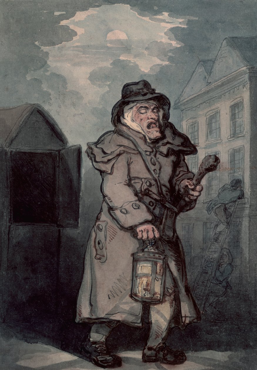 Nachtwaker, laat 18e eeuw door Thomas Rowlandson