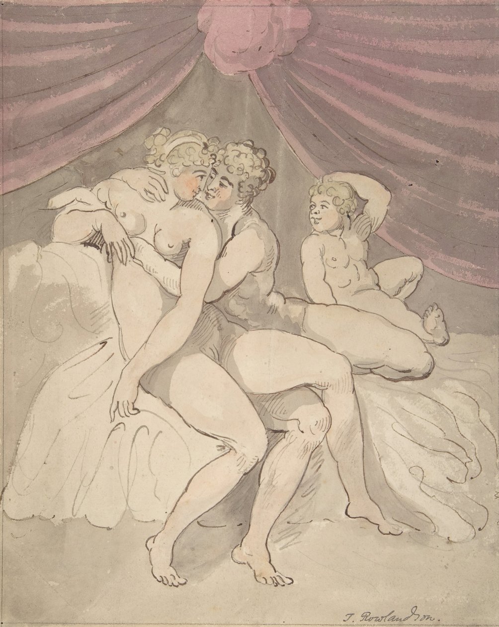 Naakt koppel omhelzend, 1780-1827 door Thomas Rowlandson