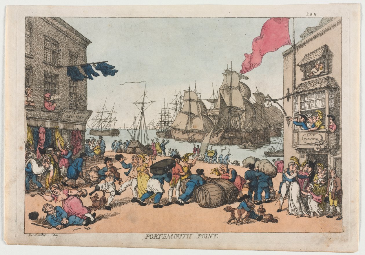 Portsmouth Point, 1814 door Thomas Rowlandson