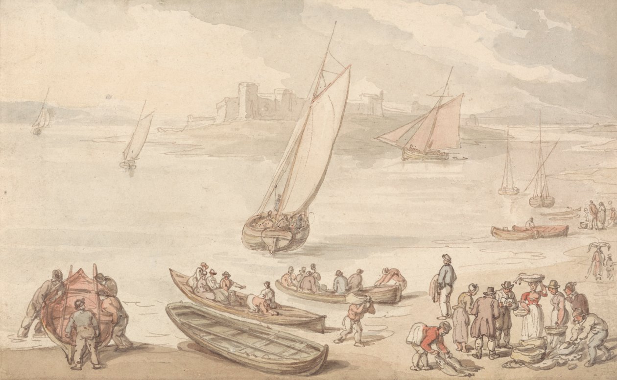 Vis Verkoop op een Strand door Thomas Rowlandson