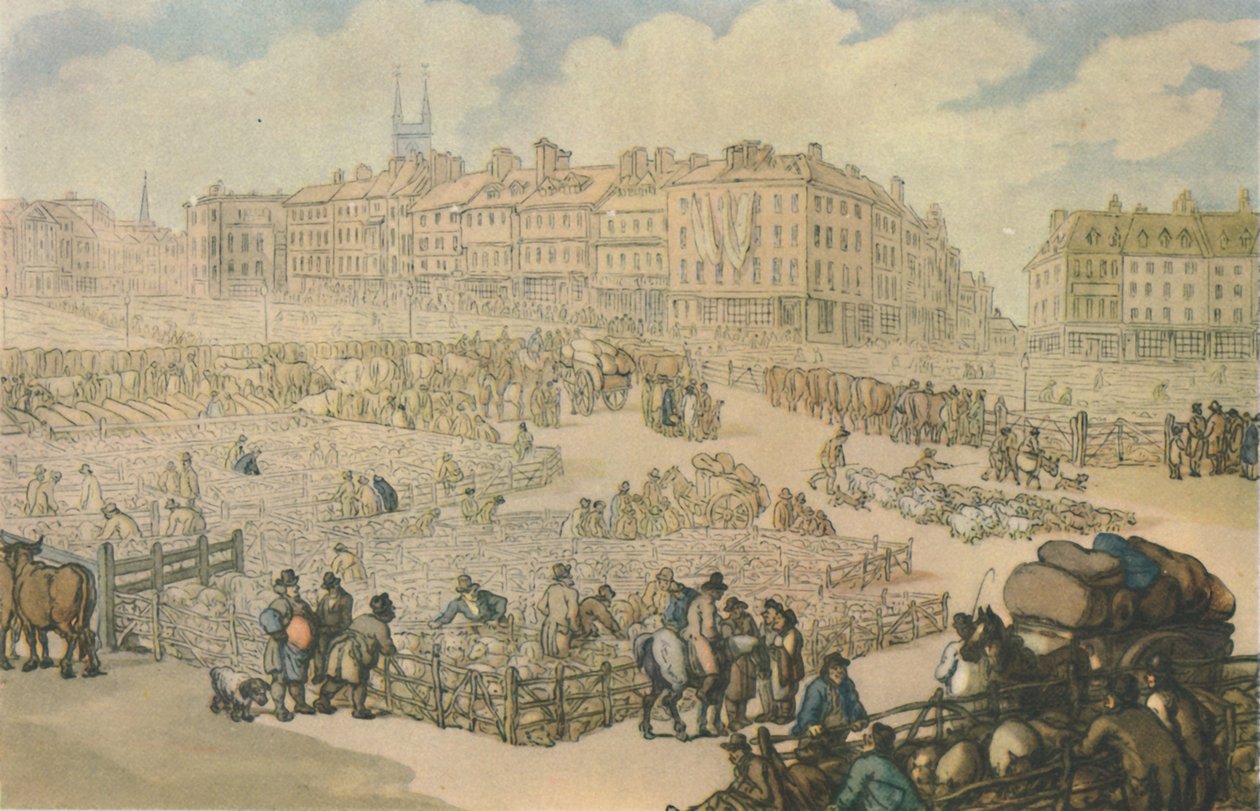 Smithfield Vleesmarkt, ca. 1816, 1944 door Thomas Rowlandson