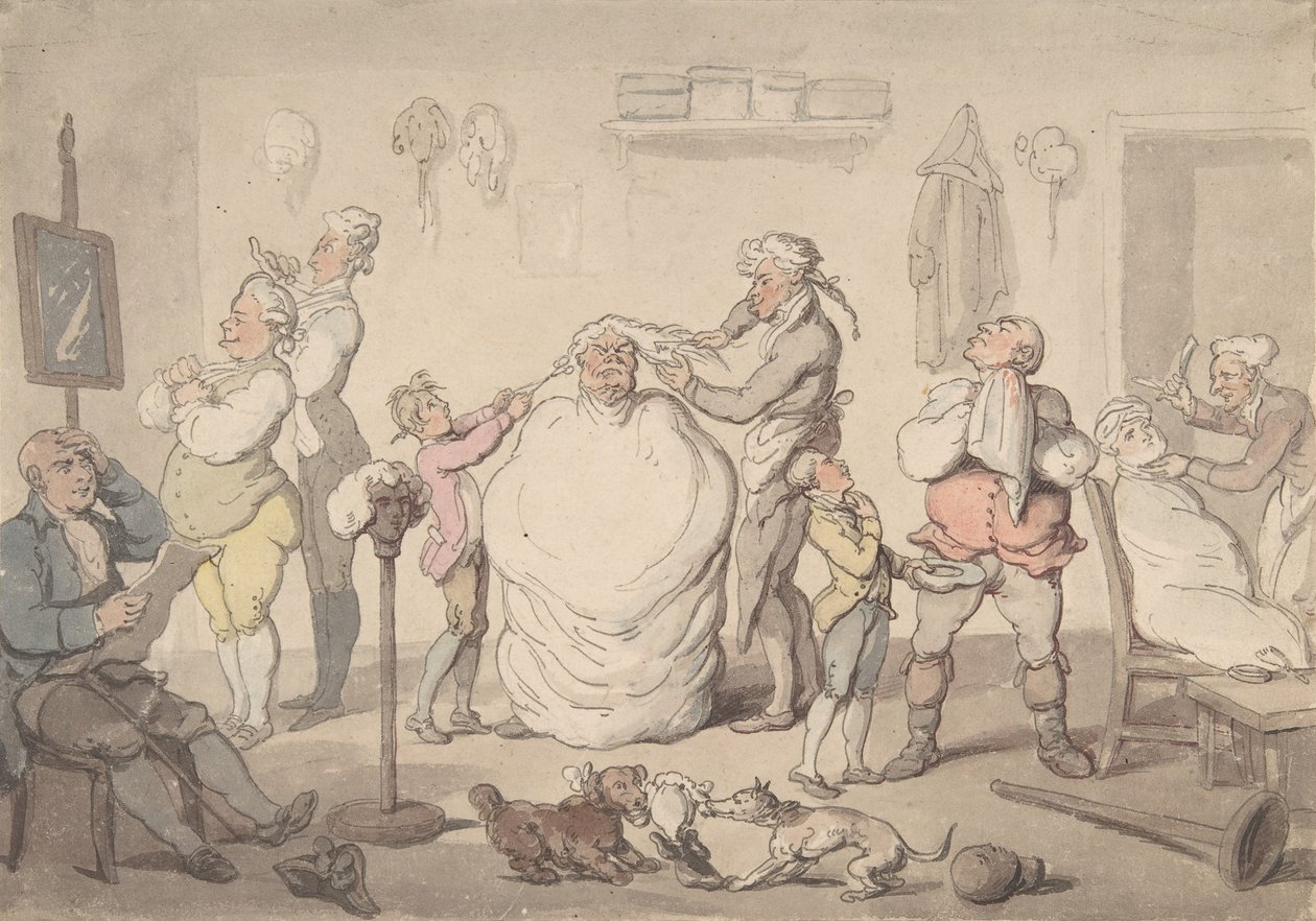 De kapperszaak, 1785-1805 door Thomas Rowlandson
